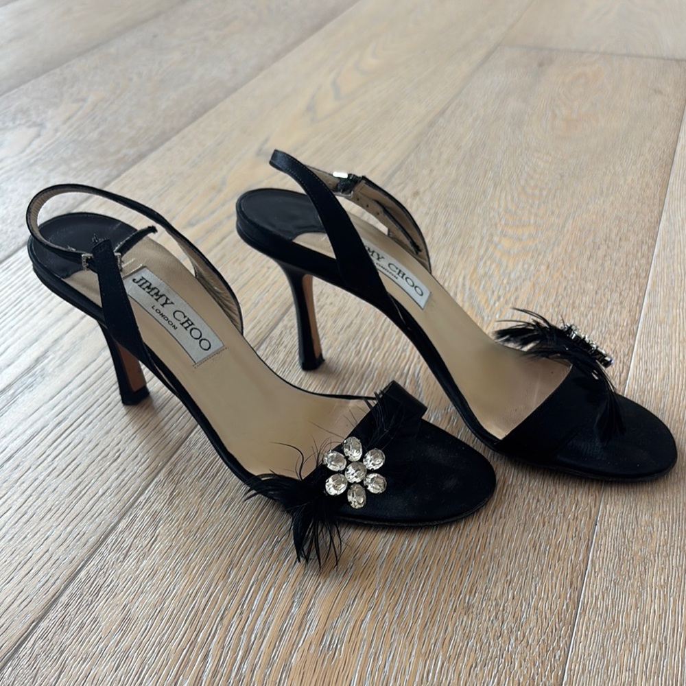 Jimmy Choo Elegant Black Slingback Heels with Crystal Embellishments